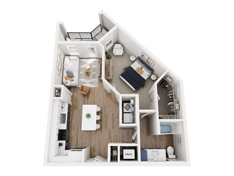Floor plan for 1 bed, 1 bath, 775 sqft